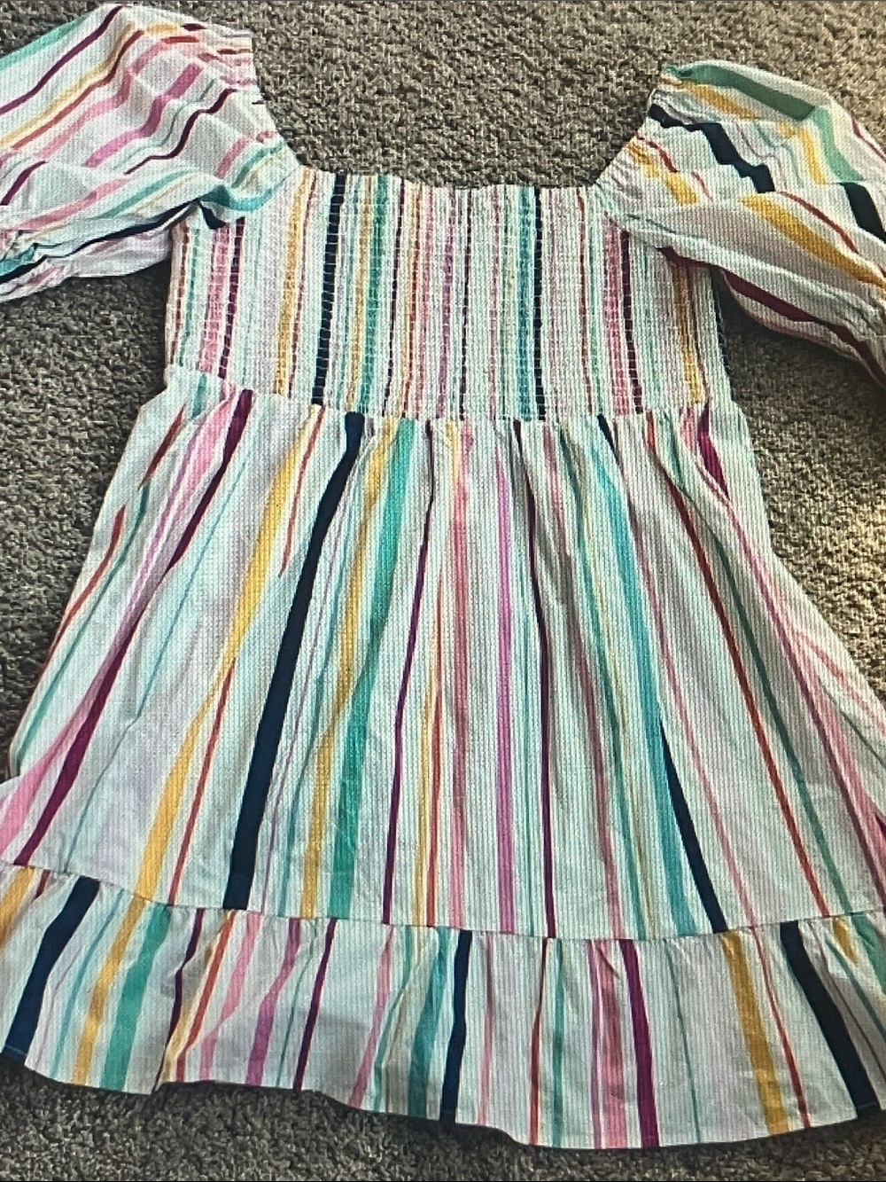 Eloquii Multicolor Striped Mini Dress - White Base with Pink, Teal, Yellow, Navy